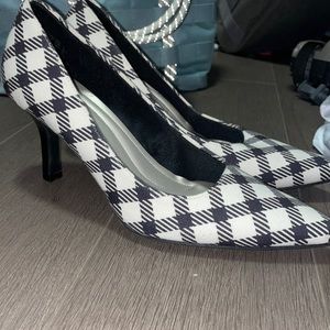 Black and white low heels